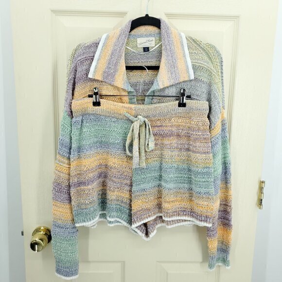 Universal Thread Matching Knit Set XL Top/L Shorts Orange/Blue - Picture 2 of 16